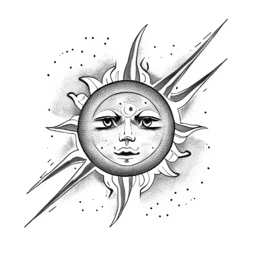 Sun And Moon With 8 Stars