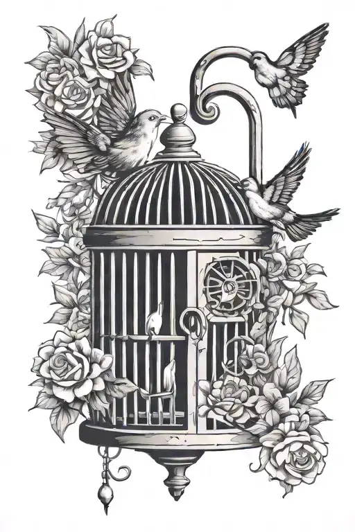 Birdcage With Open Cage Door And Broken Heart-shaped Lock