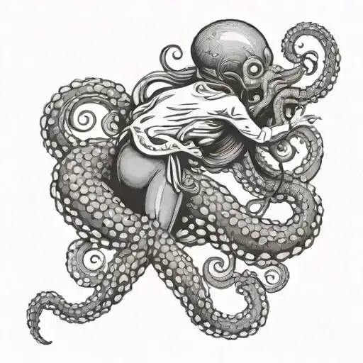 A Tatto Of A Octopus Climbing Up A Woman's Thigh