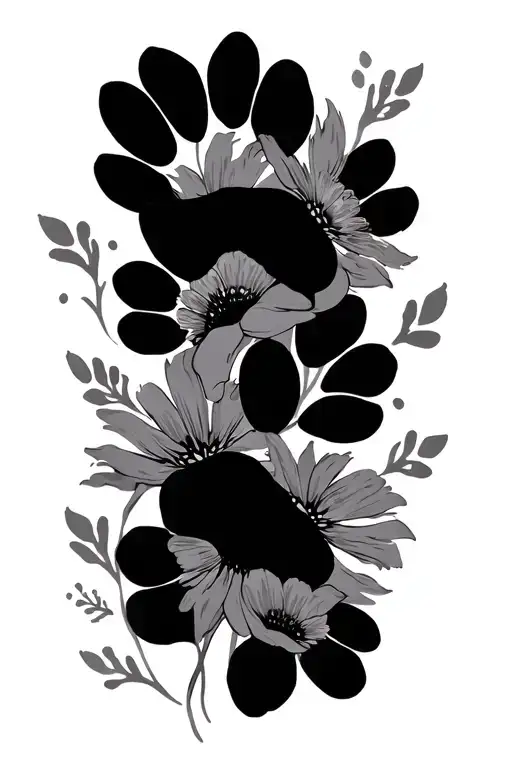 Paws Prints Trailing With Simple Flowers Intertwined