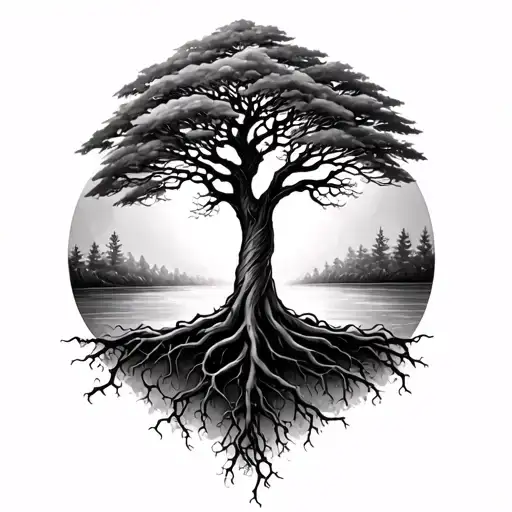 Maple Tree With Roots Half Sleeve From Calf Down To My Foot