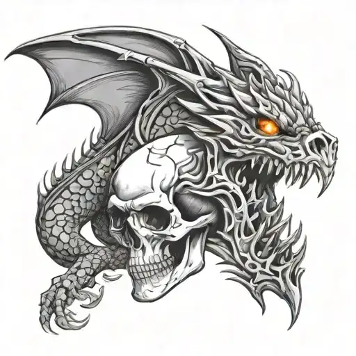 Skull And A Dragon Breathing Fire