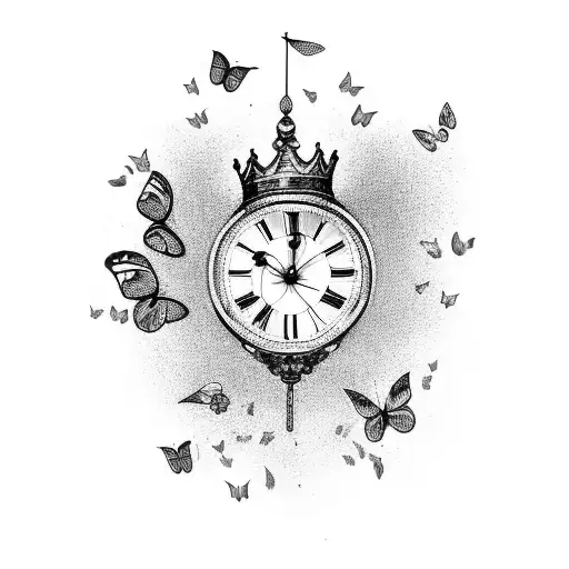Clock With Crown And Butterflies