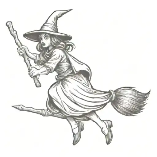A Witch Flying On A Broom