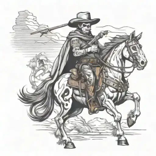 A Cowboy Skeleton On A Rearing Horse With A Repeater Rifle Realism