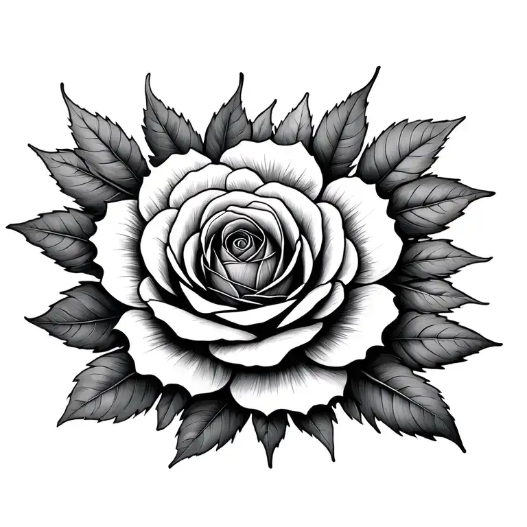 Rose Flower Sun Flower And Aspen Leaves Intertwined