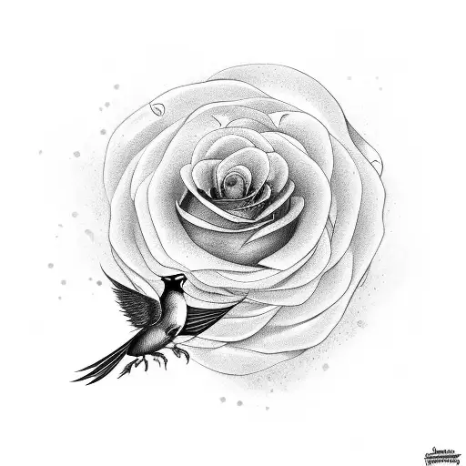 Flying Sparrow Carrying A Rose