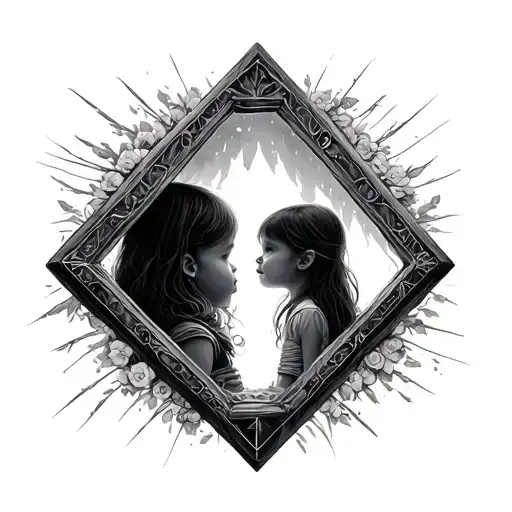 Tall Diamond Shaped Portal With A Silhouette Of A Little Girl Peeking Through The Portal