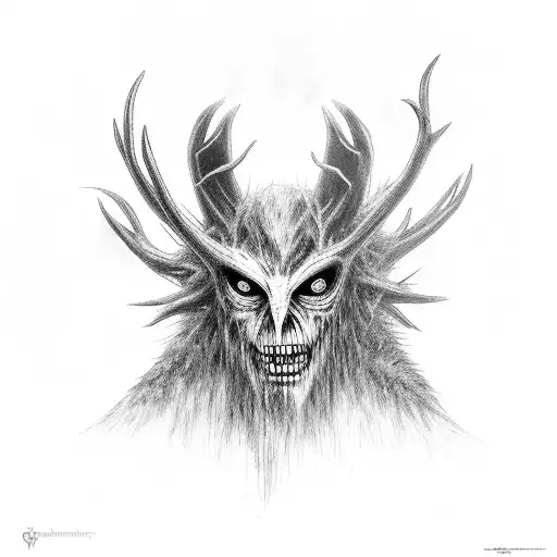 A Creepy Wendigo Lurking In A Dark Winter Forest