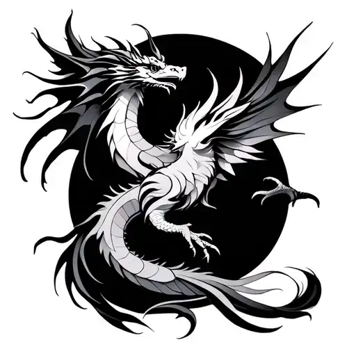 Dragon And Phoenix Minimalist Tattoo Design