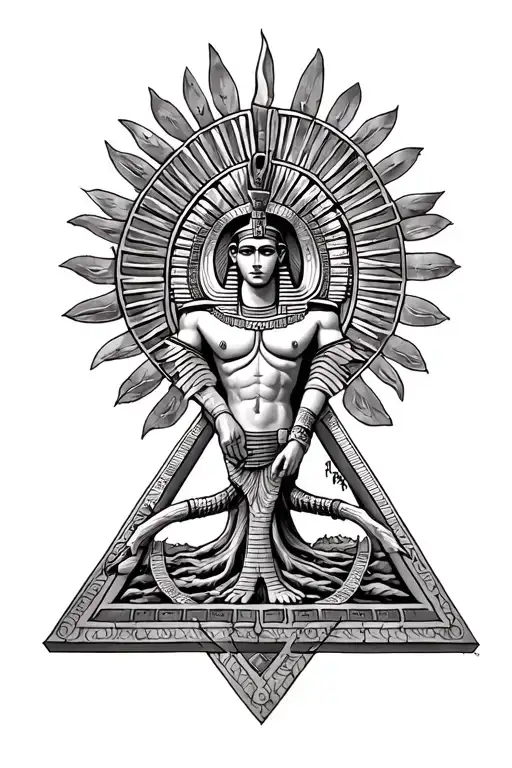 God Of Ra Egyptian God In A Triangle With A Tree