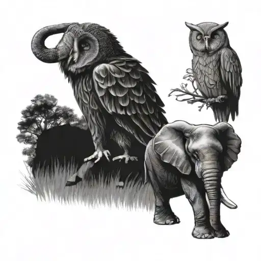 Owl And Elephant Walking