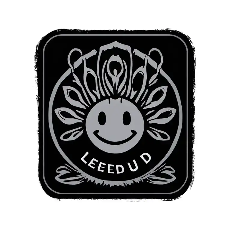 Leeds Utd Smiley Badge In Peacock Tail Design Hand Tattoo Black Grey
