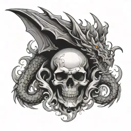 Skull And A Dragon Breathing Fire