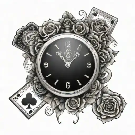 A Clock With Poker Cards As The Numbers And Roses As The Hands