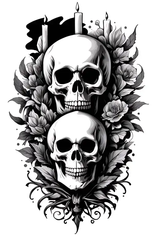 Skeleton Candle And Skull