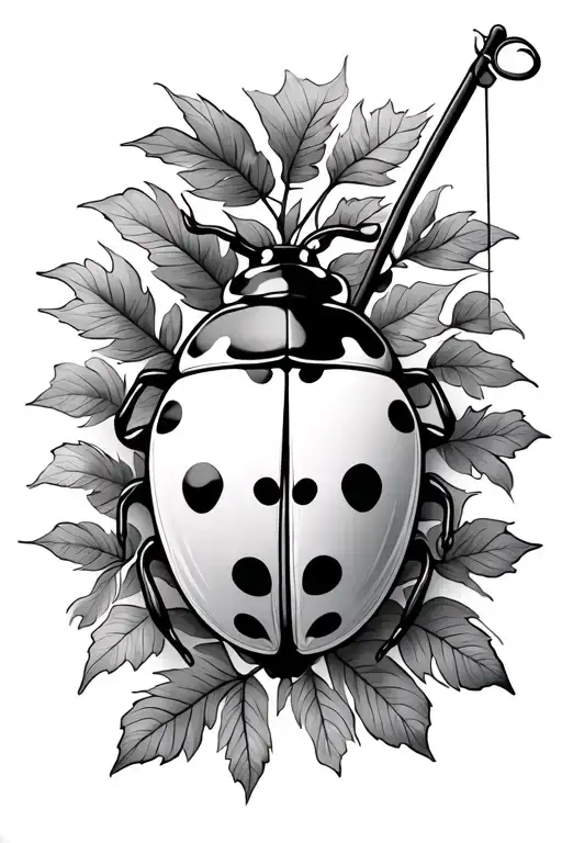 Lady Bug On A Fishing Pole In Leaves