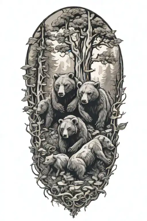 Dancing Bears And Mushrooms Forest