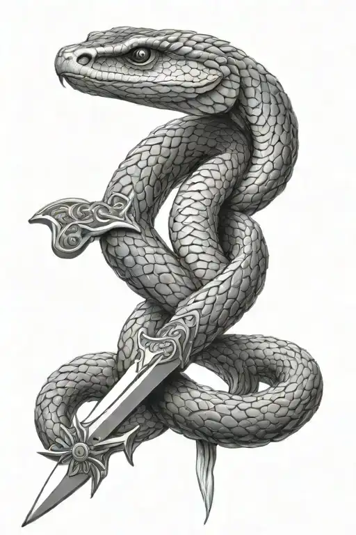 Viper Wrapping Sword Surroudned By Nature