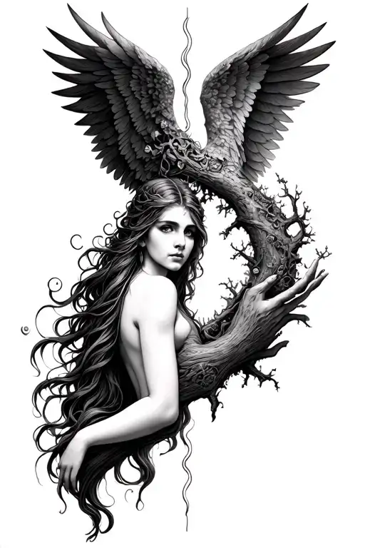 Half Lilith And Half Angel Half Holding The Yggdrasil