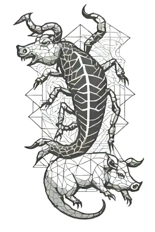 Scorpion And Pig Geometric Design Incorporating