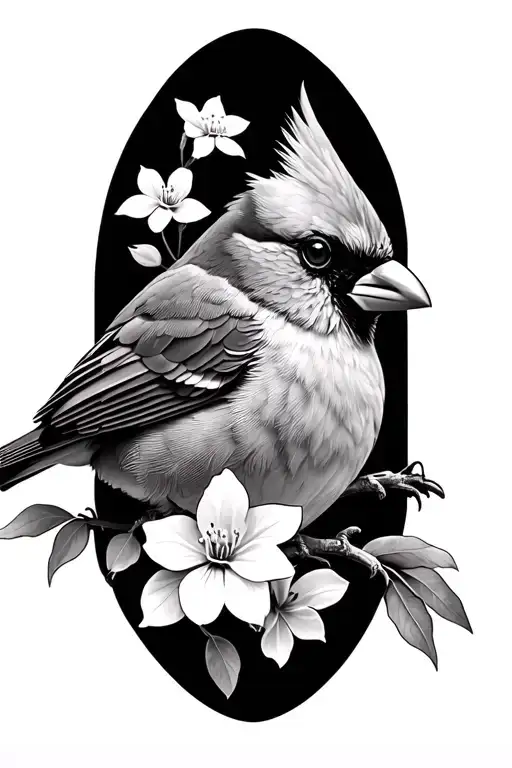 Side Profilfe Cardinal With White Dogwood Flowers