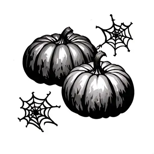 3 Pumpkins And Spider Webs Entwined
