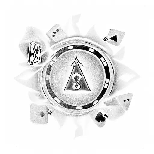 A Poker Chip With Flames And Dice Around It