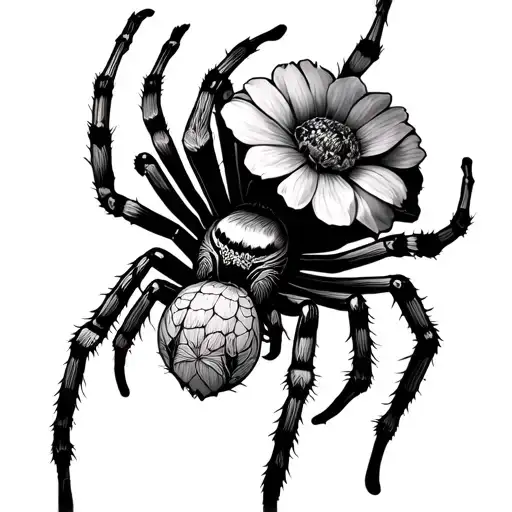 Spider With Few Flowers Next To It