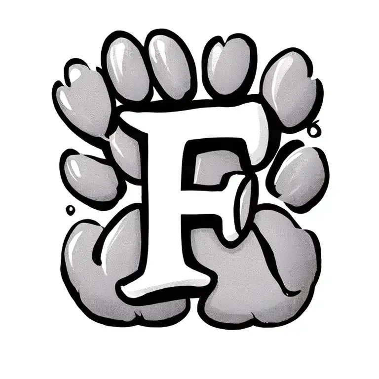Paw Print With Letter F Small Cute Minimalist