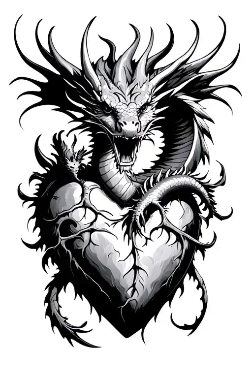 Tribal Heart With Dragon Flying
