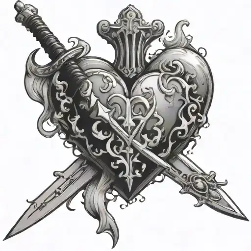 A Burning Heart With A Sword In The Middle