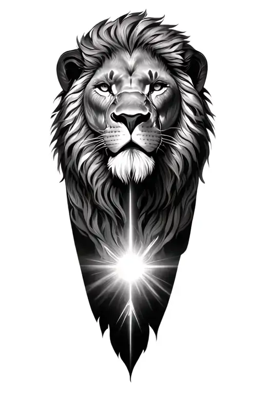 Daniel In The Lions Den With A Light Shining Dow On Him And A Lions Head On Top