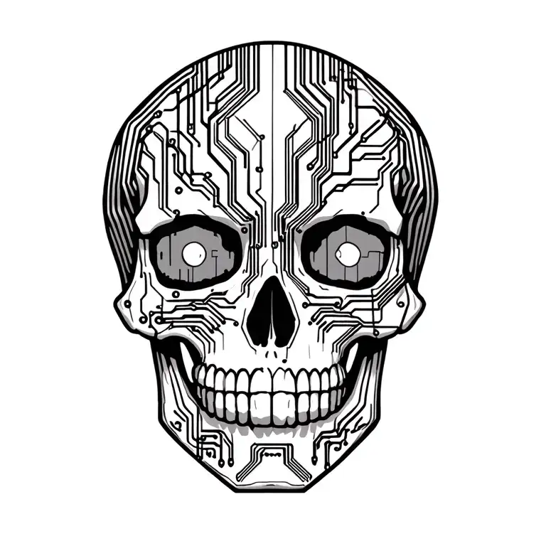 Japanese Skull With Circuits Electronics