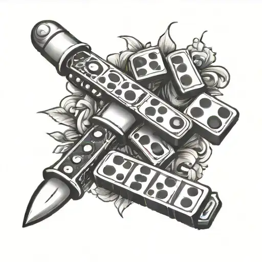 Stack Of Dominoes With Dagger Piercing Then Horizontally