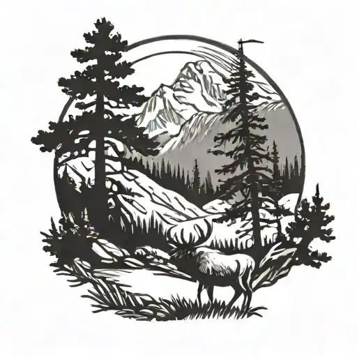 Mountain Scene With Elk