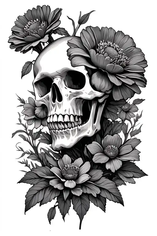 Skeleton Buried Flowers Growing