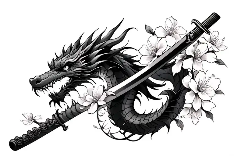Dragon Katana Cherry Blossoms Japanese Inspired