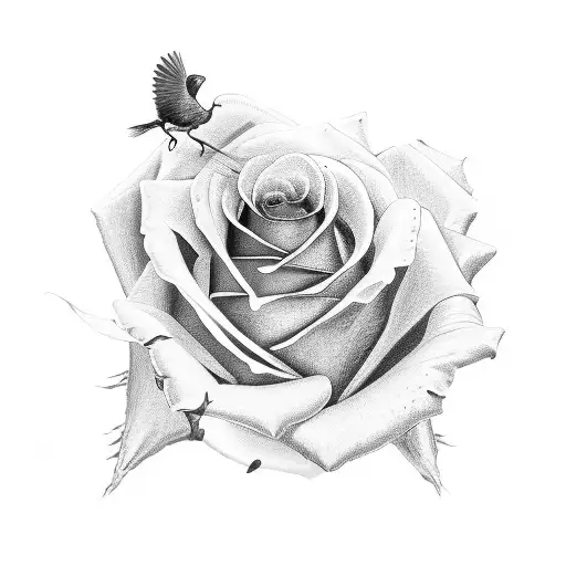 Rose Carried By A Flying Sparrow