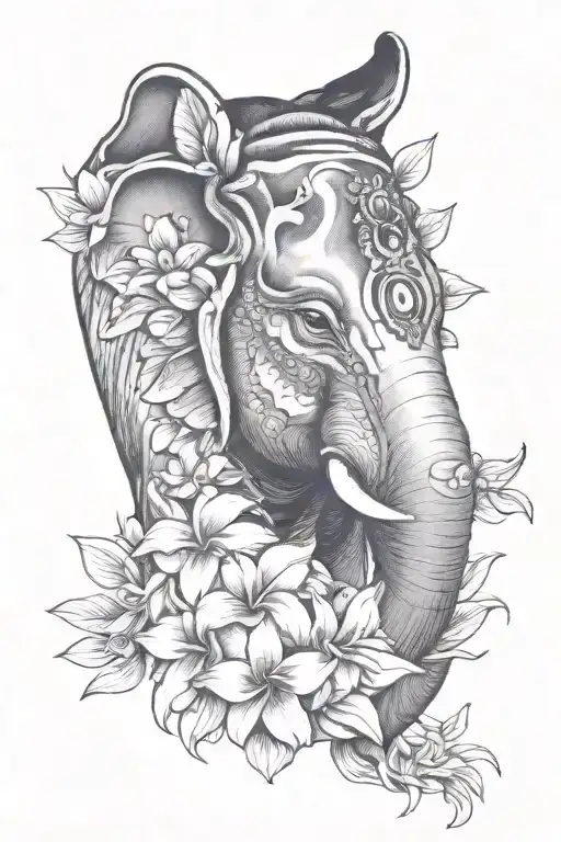 Elephant Head With Frangipani Flower