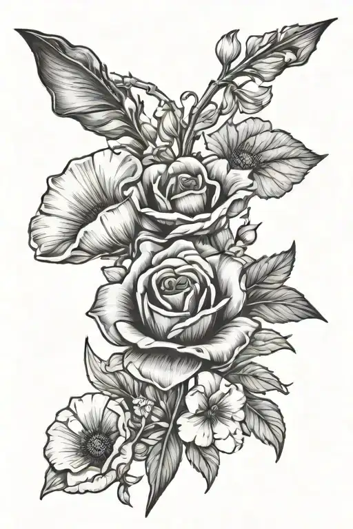 Arrow With Morning Glory And Poppy Flowers Intertwined