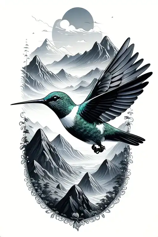 Hummingbird Surrounded By Mountains