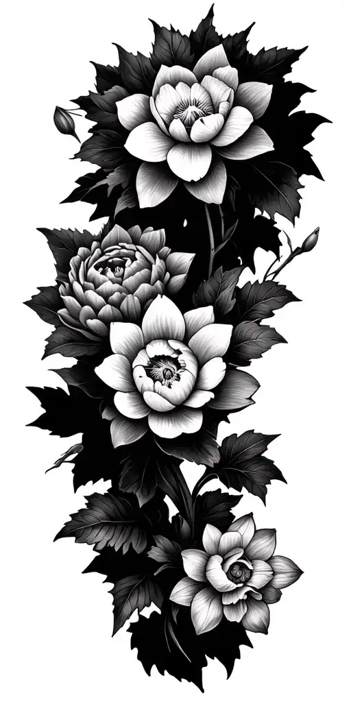 Daffodil Flower With Peony Flower With Hydrangea Flower With Lotus Flower And Ivy Wrapping Through