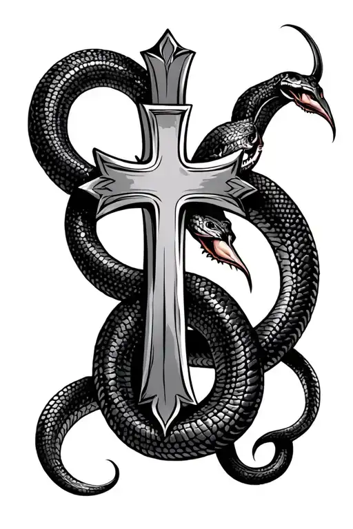 Latin Cross With Snake Around It