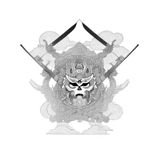 A Collection Of Intricate Tribal Patterns Intertwined With Samurai Swords