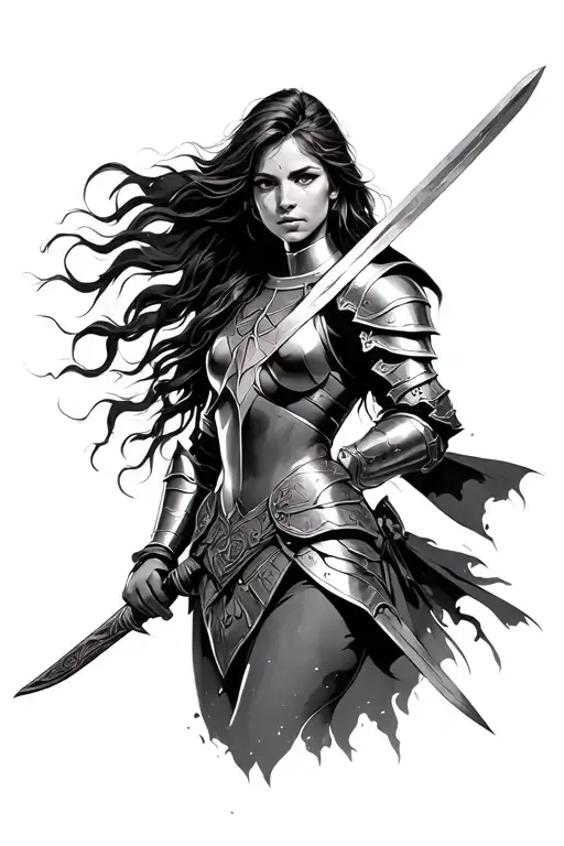Warrior Woman In Armor Holding A Sword
