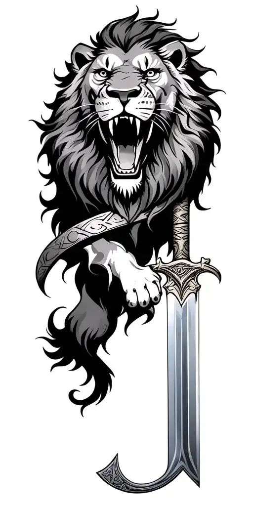 A Lion With A Roaring Sword Wrapped