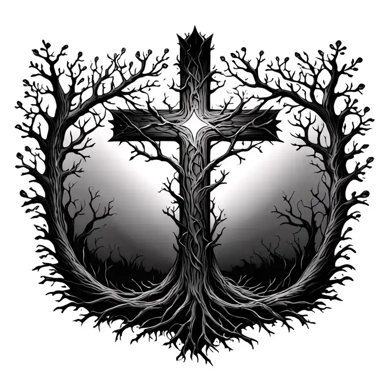 Cross Made From Tree Of Life Growing