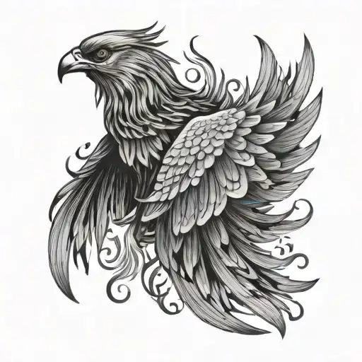 A Firery Phoenix Wing In Black And White