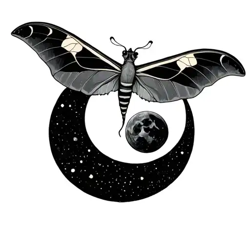 Minimalist Luna Moth And Crecent Moon